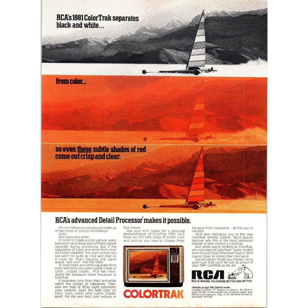1981 RCA Colortrak Television TV Salt Flats Vintage Print Ad Man Cave Wall Art
